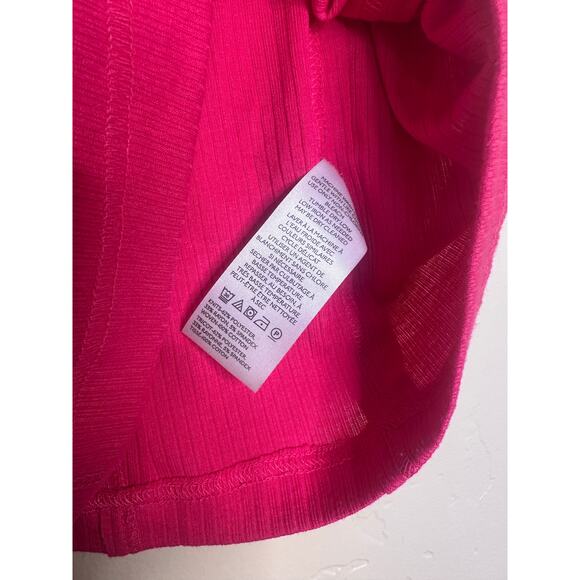 NWT PILCRO Anthropologie Pink Ruffle Cap Sleeve Ribbed Tee size Medium - Picture 3 of 5